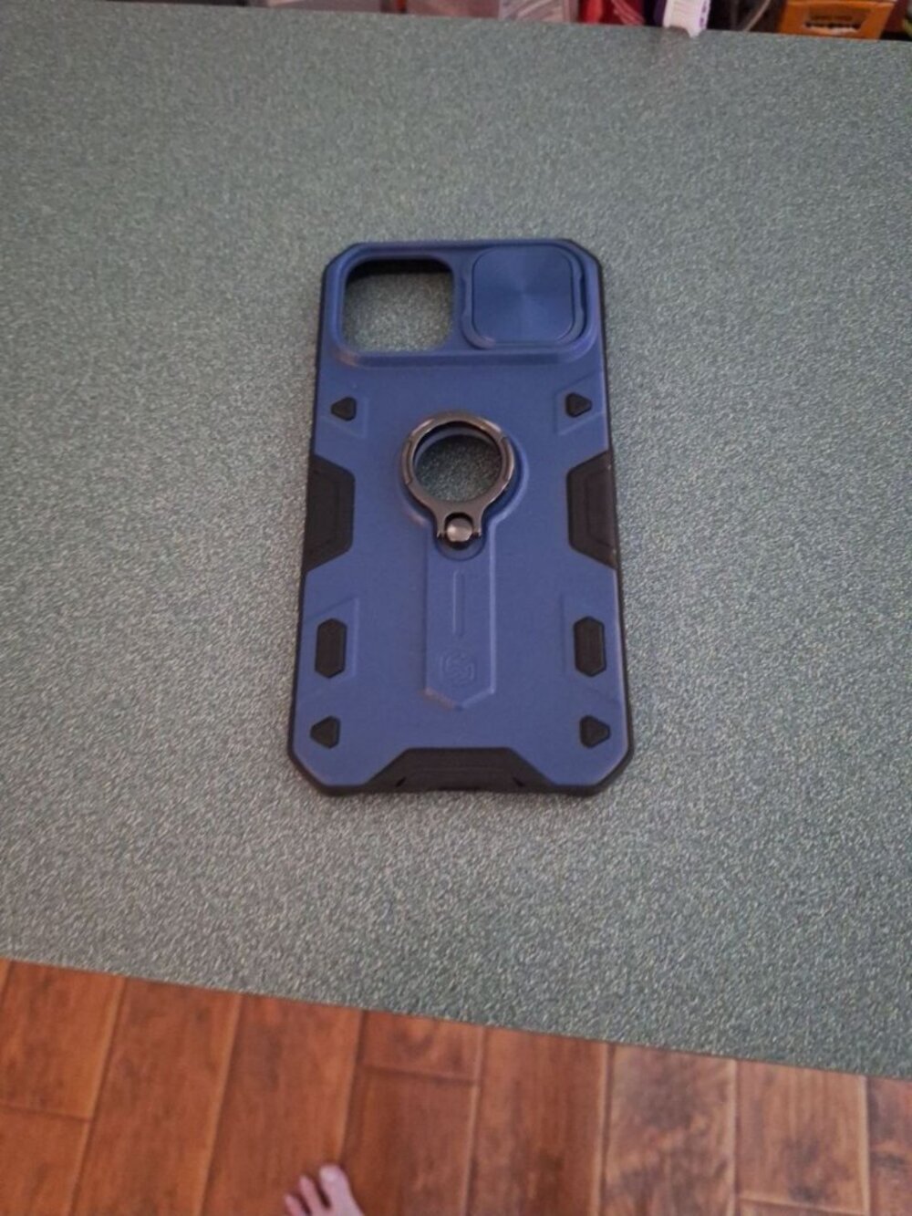 Rugged Navy Blue iPhone Armor Case with Ring Stand & Camera Cover